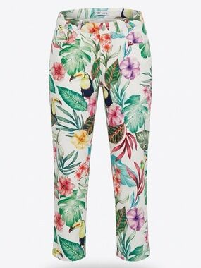 Zara White Tropical Toucan Print Cropped Pants